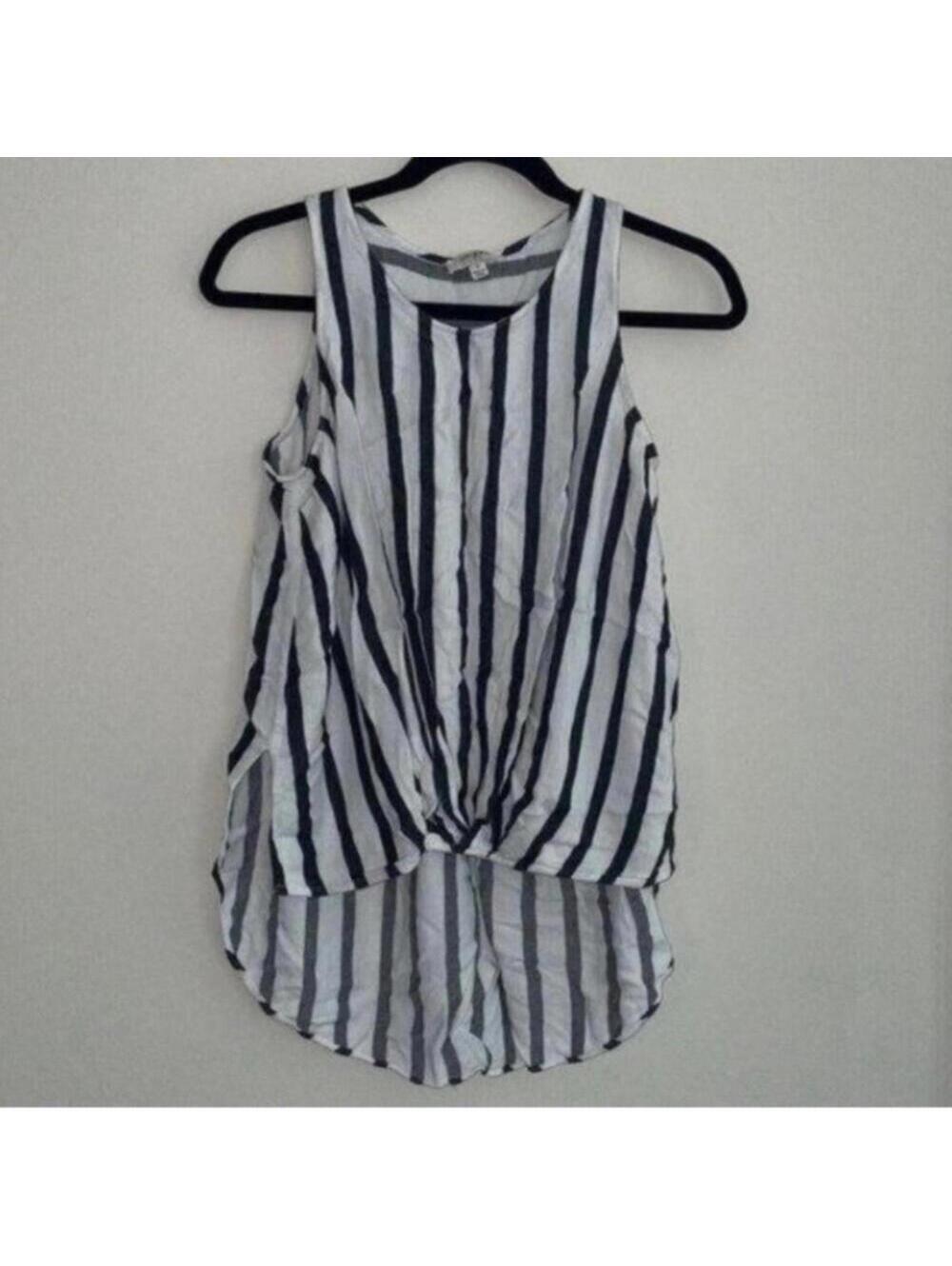 💕Umgee White and black striped knot front high low blouse shirt top tank